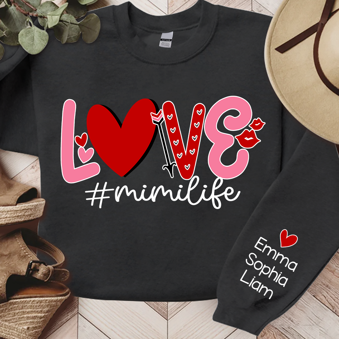 Mimi Life Love Pink Valentine, Custom Mimi And Kids, Grandma Gift TH Sweatshirt