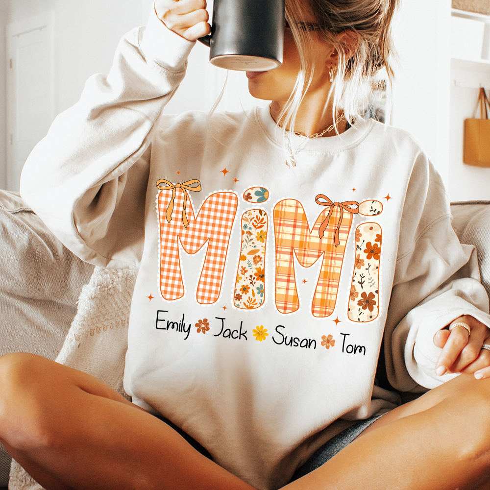 Custom Grandma Name, Preppy Floral Fall Mimi Bundle For Gift Mimi And Kids