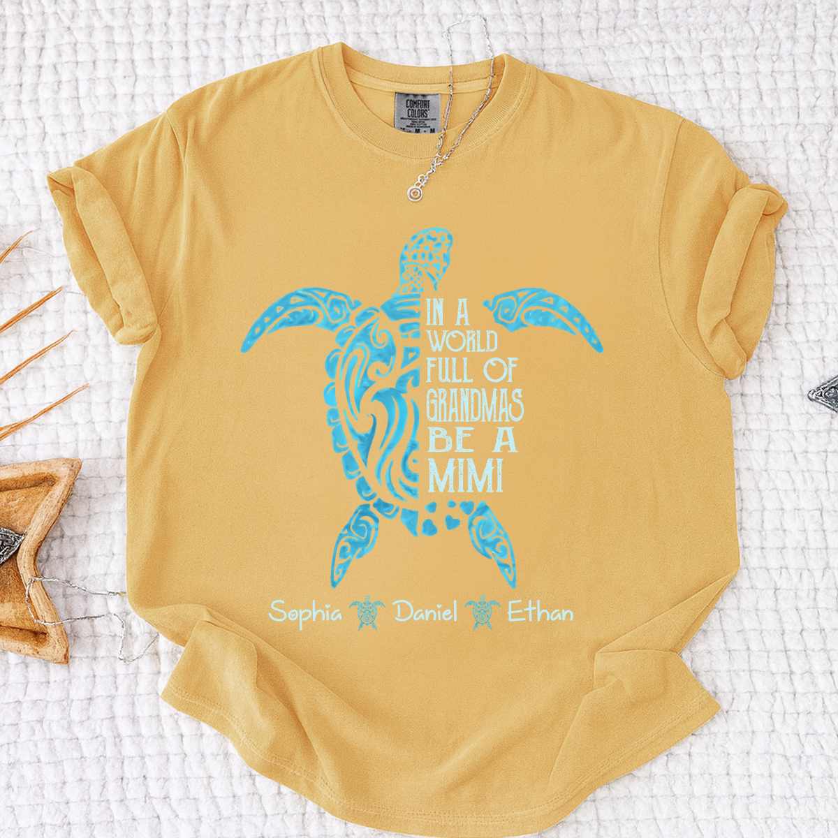Comfort Colors In A World Full Of Grandmas Be A Mimi Shirt – Personalized Sea Turtle Graphic Tee, Custom Kids Names Gift for Mimi