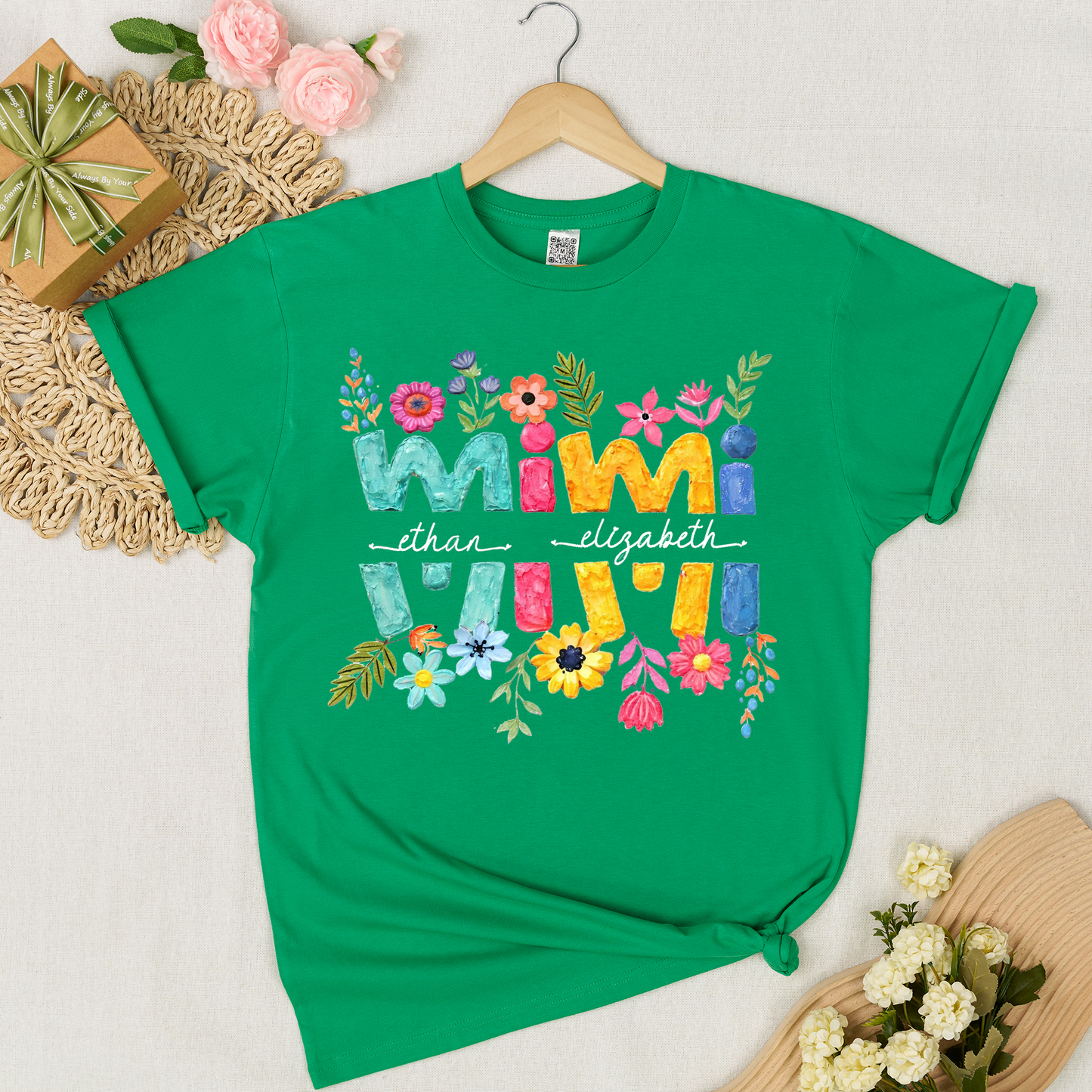 Personalized Mimi Shirt Custom Grandkids Names Floral Letter Graphic Tee Women Family Love Colorful Spring Casual Outfit Top