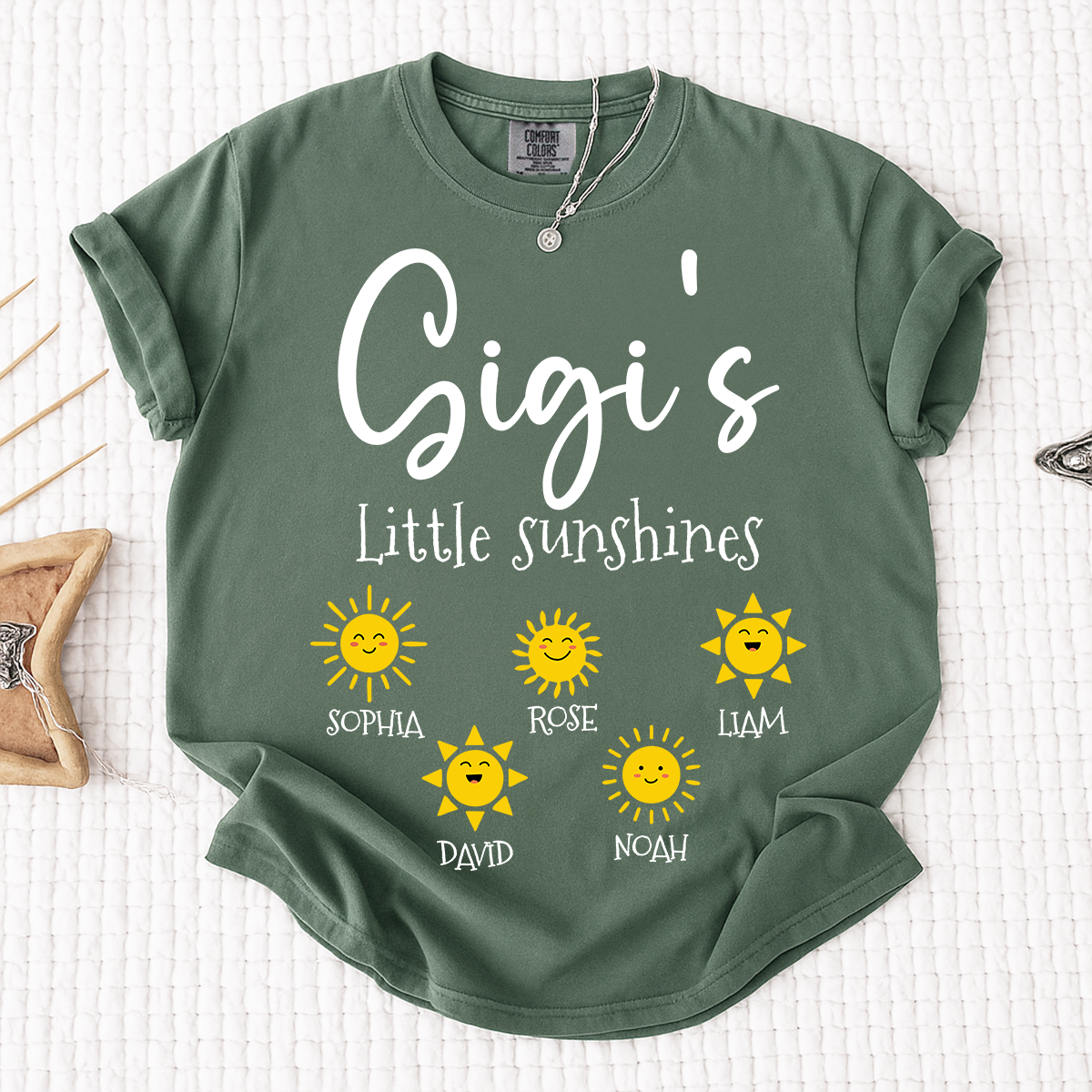 Comfort Colors® Personalized Gigi Shirt with Grandkids Names, Gigi's Little Sunshines Tee, Custom Grandma Shirt, Family Gift from Grandchildren