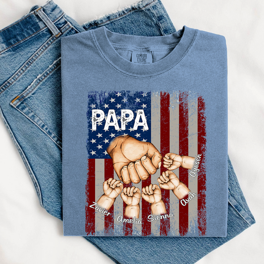 Comfort Colors® Custom Papa And Kids Fist Bump American Flag T-Shirt