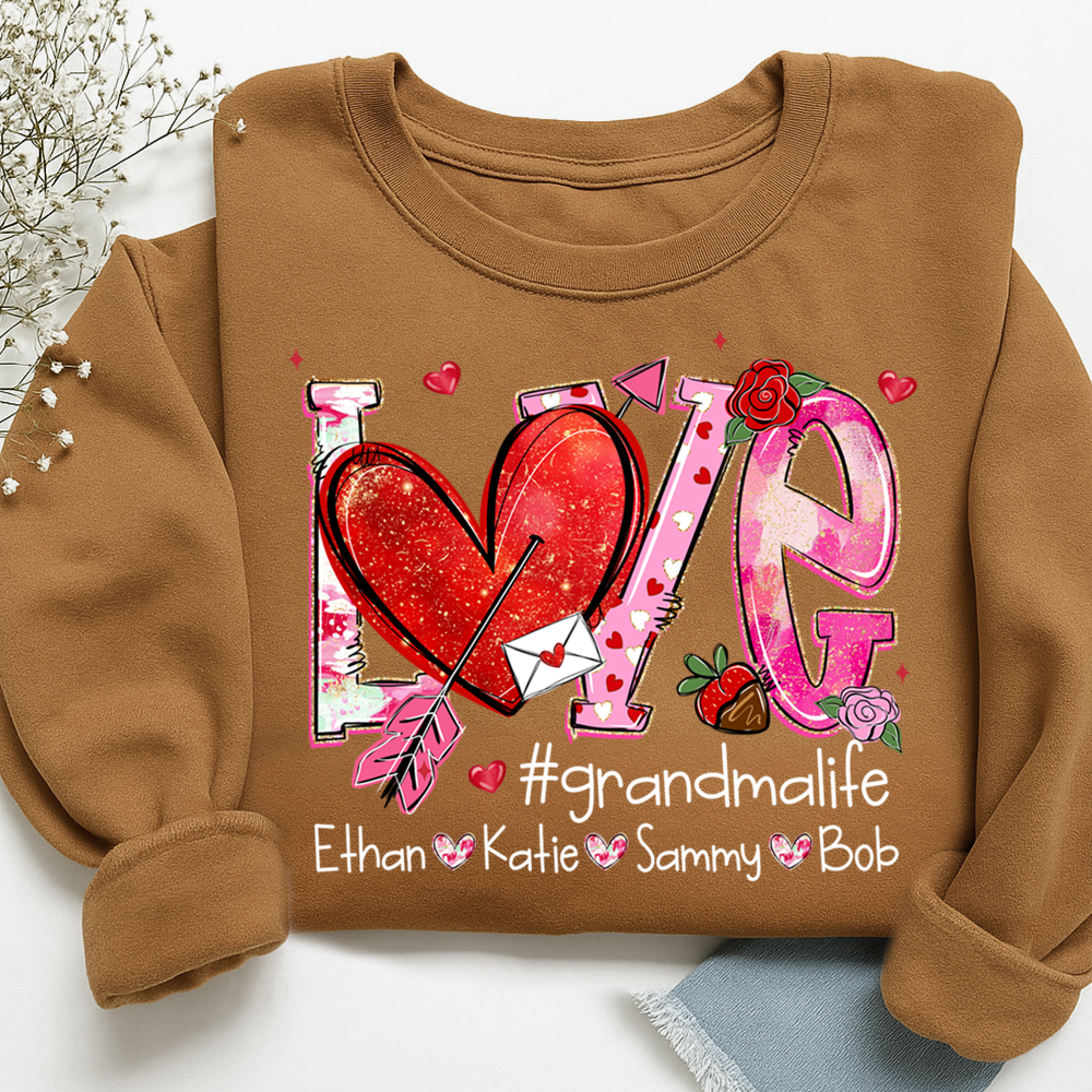 Custom Grandma Life Love Sweatshirt, Heart Patchwork Valentine Gift For Grandma And Kids