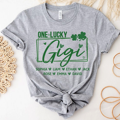 One Lucky Gigi St Patrick’s Day Shirt, Personalized Shamrock Family T Shirt
