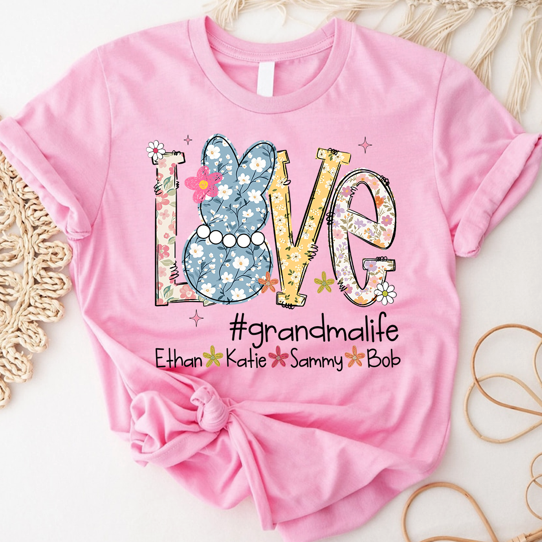 Grandma Life Love Shirt Personalized with Grandkids Names, Floral Family T Shirt