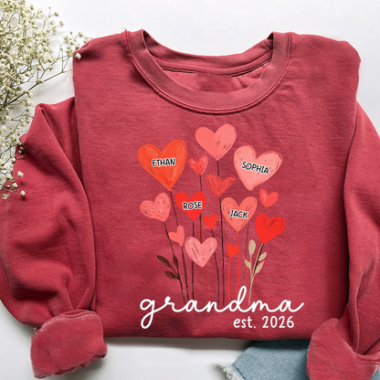Personalized Grandma Sweatshirt, custom Heart For Gift Grandma And Kids
