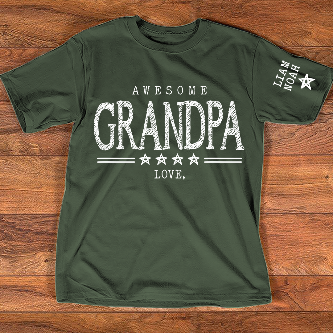 Awesome Grandpa Shirt, Custom T-Shirt with Grandkids' Names, Perfect Gift for Grandpa
