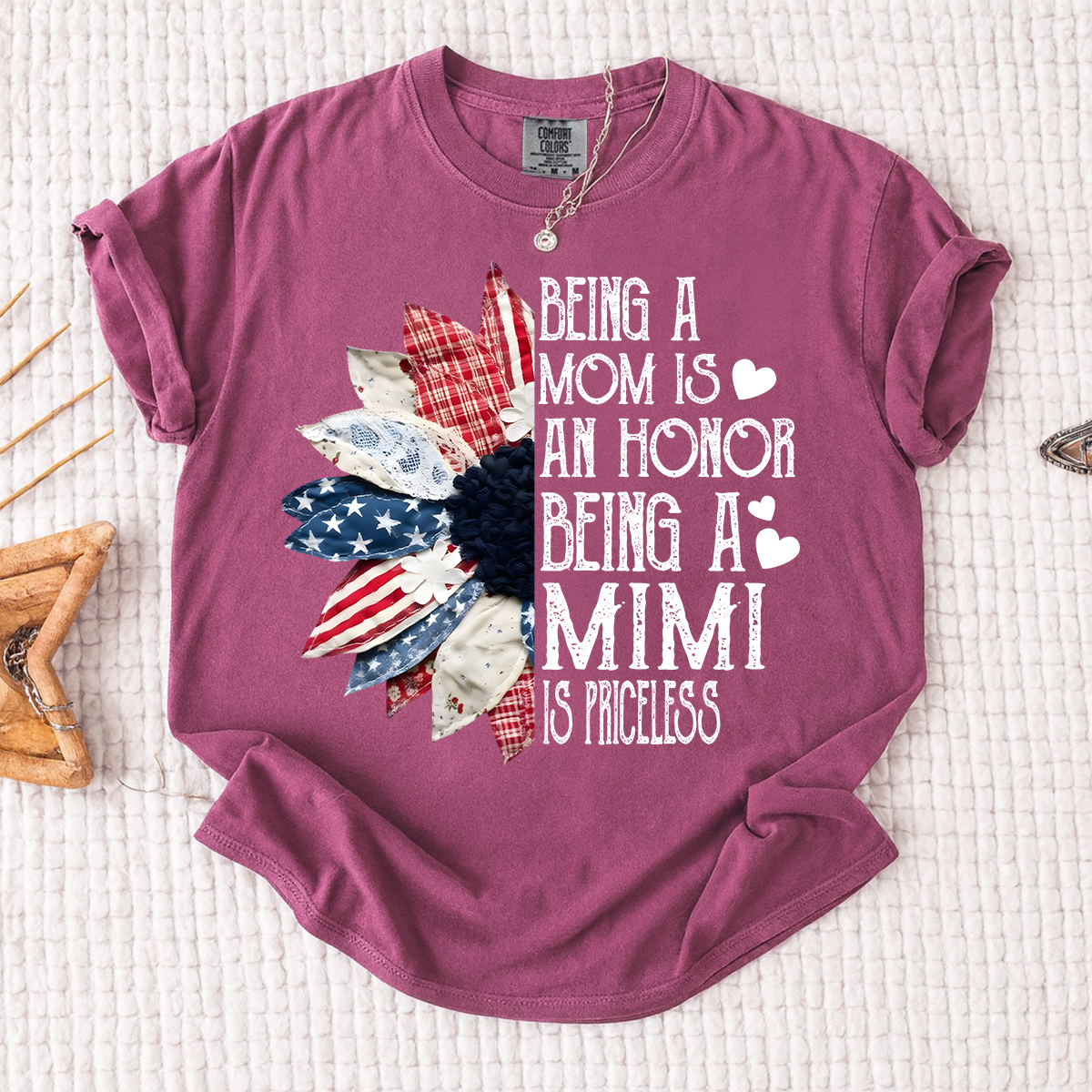 Comfort Colors Being a Mom is an Honor Being a Mimi is Priceless Shirt, Patriotic Mimi T Shirt, Custom Mom Grandma Shirt