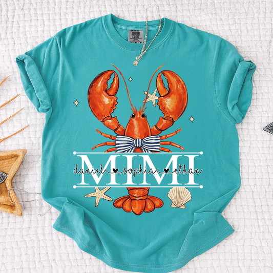 Comfort Colors® Lobster Mimi Shirt for Grandma, Customizable Name Summer T-Shirt, Fun Seafood Design Tee