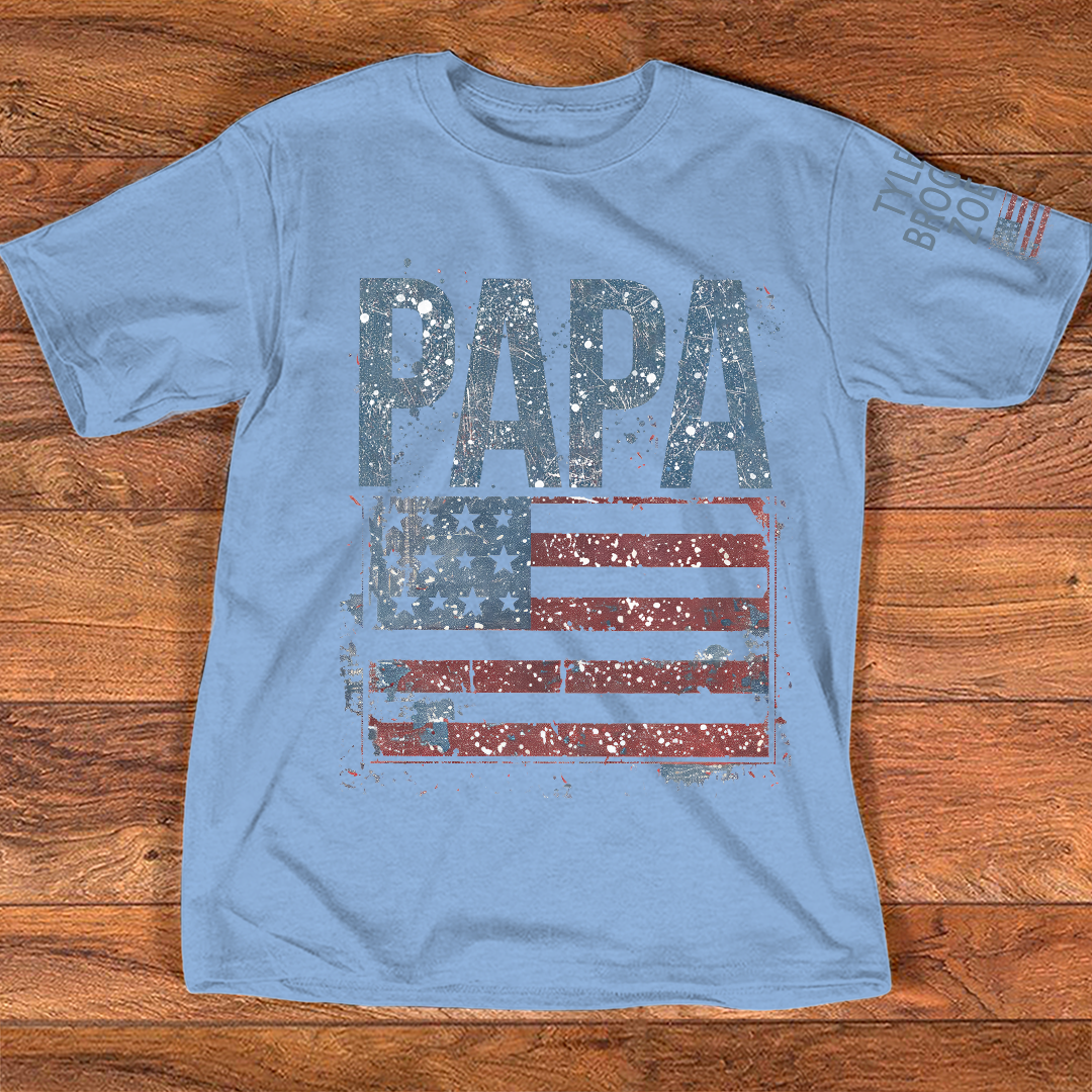 Custom American Flag Papa T-Shirt, Patriotic Papa Gift American Flag Tee