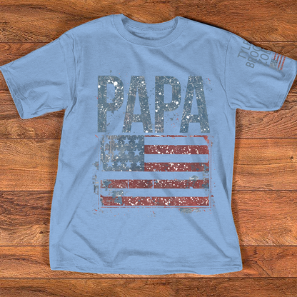 Custom American Flag Papa T-Shirt, Patriotic Papa Gift American Flag Tee