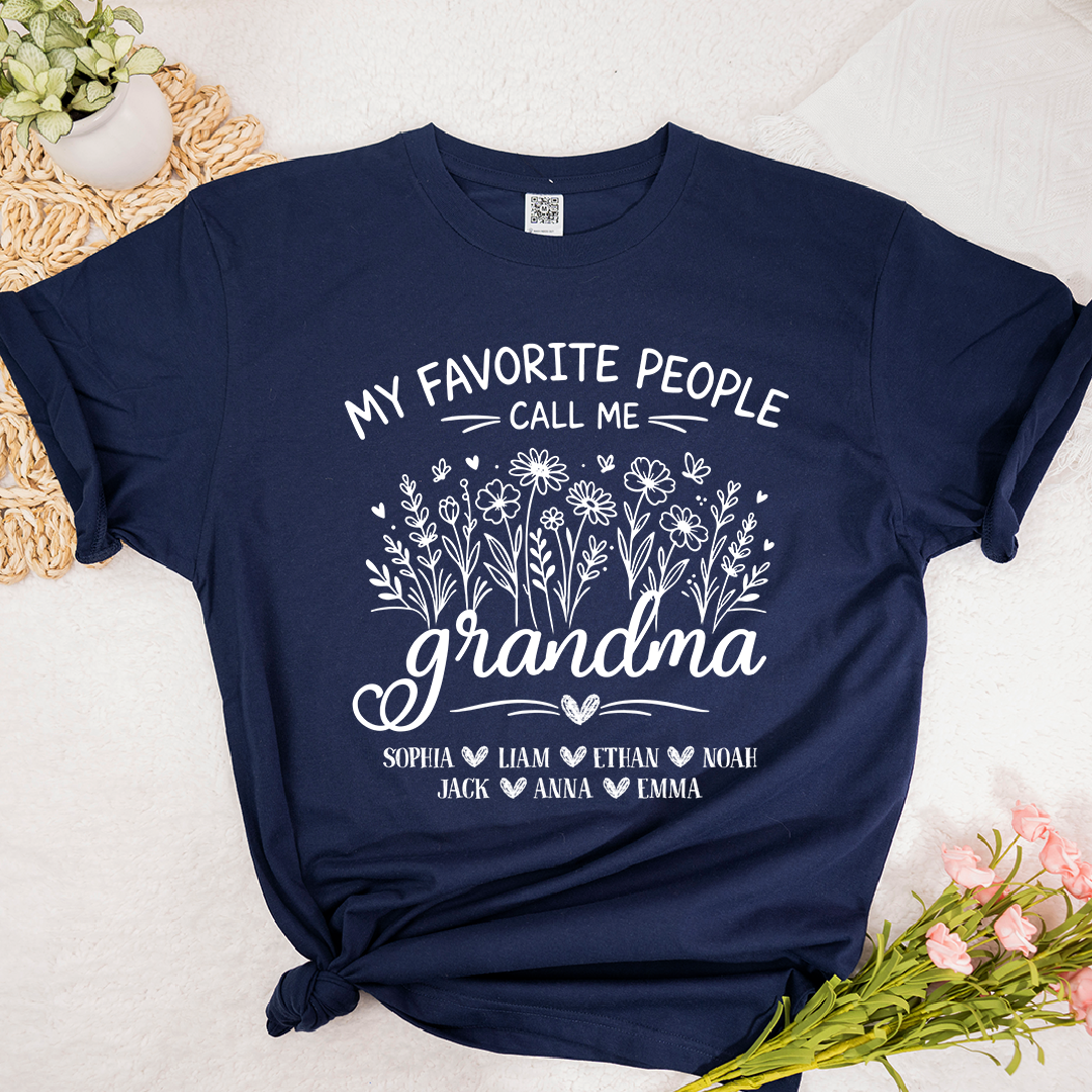 Personalized Grandma T-Shirt, My Favorite People Call Me Grandma Floral Design with Names