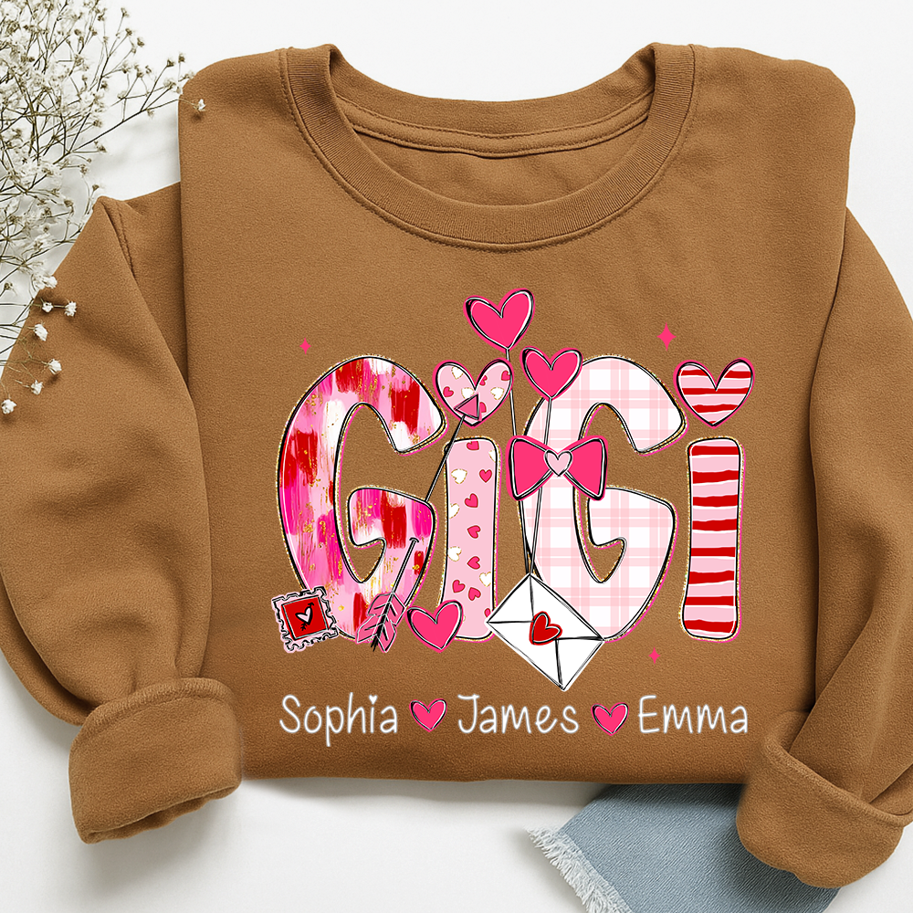 Valentine's Day Sweatshirt, Personalized Gift with Name for Grandma and Grandchildren