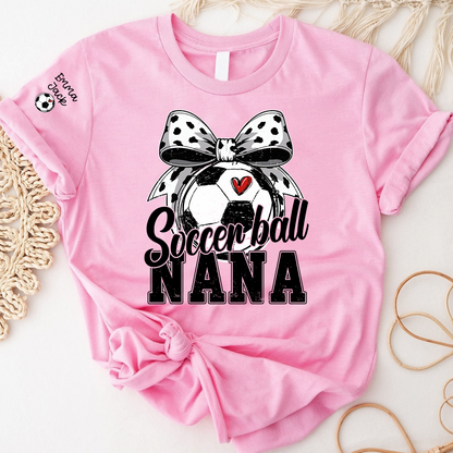 Soccer Nana Shirt Personalized with Grandkids Names, Soccer Ball Bow Family T Shirt