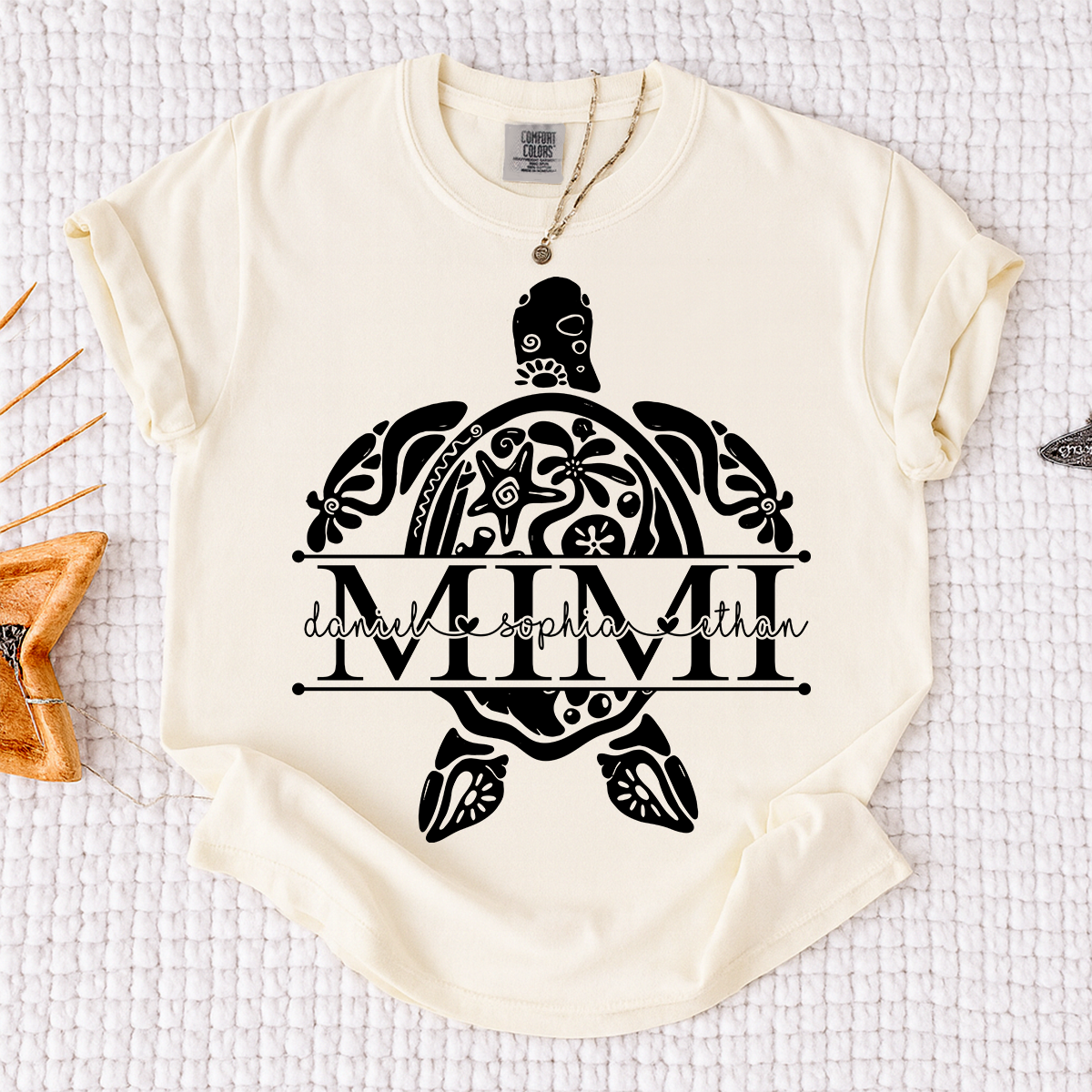 Personalized Mimi Sea Turtle Shirt with Grandkids Names, Coastal Grandma Tee, Custom Turtle Beach T Shirt, Gift for Mimi from Grandchildren