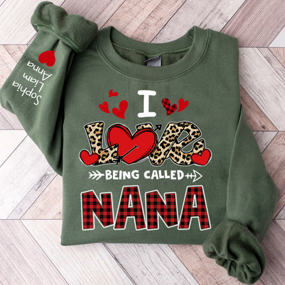 Personalized printed sweatshirt I Love Being Called Nana, Leopard Print heart, A Valentine's Day Gift For Grandmother And Grandchildren