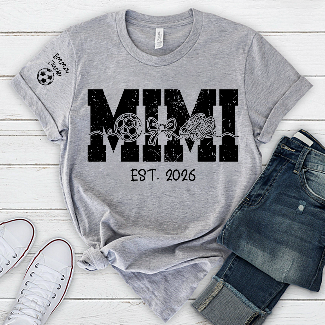 Mimi Est 2026 Soccer Grandma Shirt Personalized Grandkids Names Family T Shirt