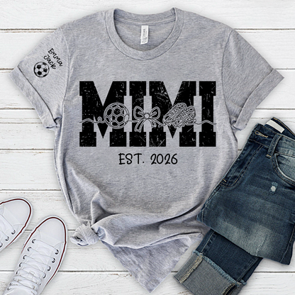 Mimi Est 2026 Soccer Grandma Shirt Personalized Grandkids Names Family T Shirt