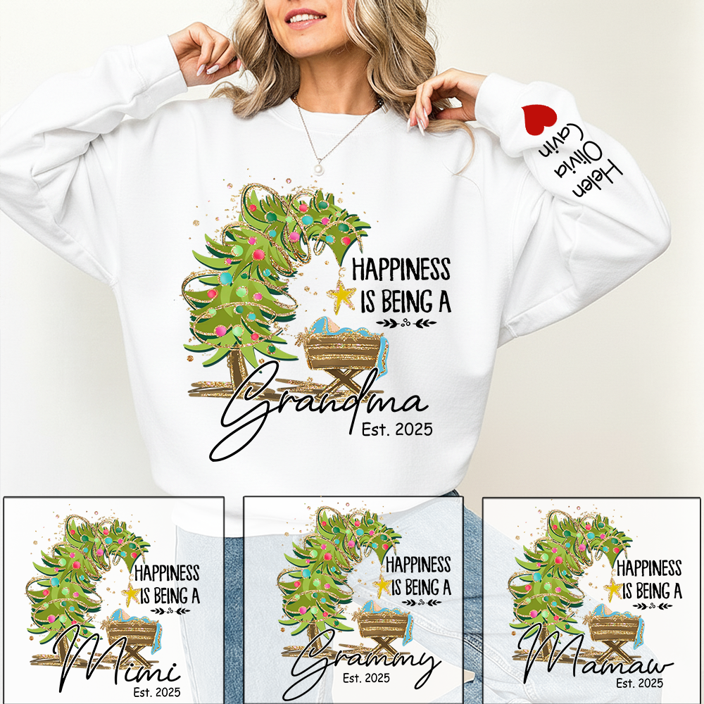 Happiness Is Being a Grandma Shirt, Custom Christmas Sweatshirt with Kids Names