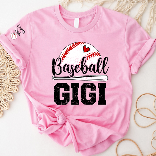 Custom Baseball Gigi T-Shirt, Graphic Tee With Baseball And Heart Design for Gift Grandma And Kids