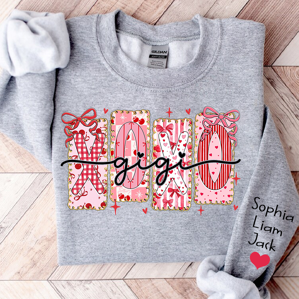 XOXO Gigi Crewneck Sweatshirt, A Valentine's Day Love Design With Custom Names For Grandmothers And Grandchildren