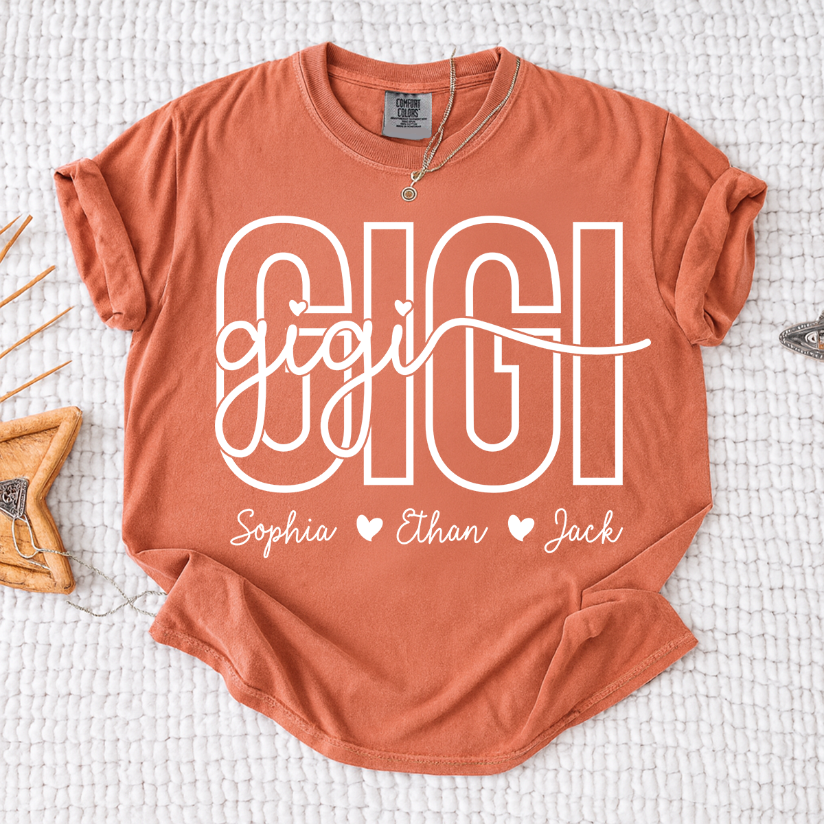 Comfort Colors® Custom Name Gigi Shirt for Women, Personalized Grandma Tee with Grandkids Names, Meaningful Family Gift for Gigi Lovers