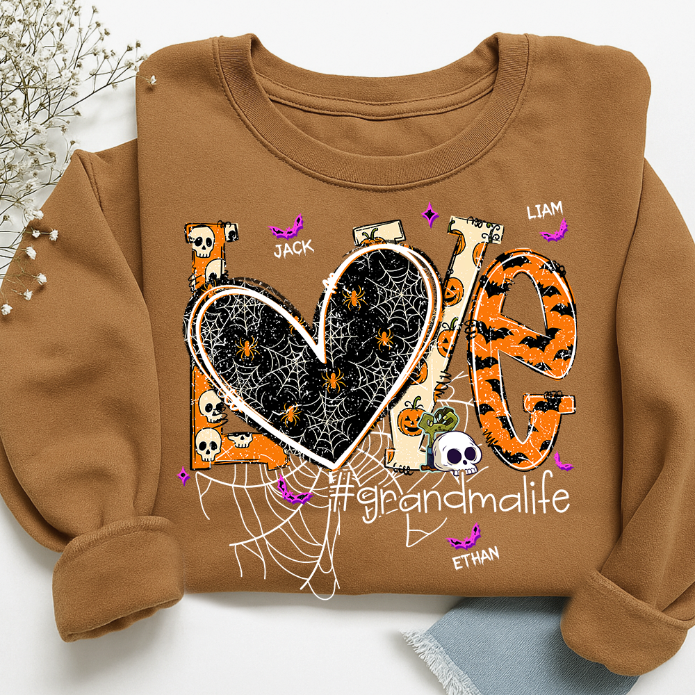 Grandma Life Halloween Sweatshirt, Cute Love Spooky Bat Gift for Grandma And Kids