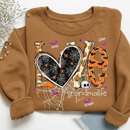 Grandma Life Halloween Sweatshirt, Cute Love Spooky Bat Gift for Grandma And Kids