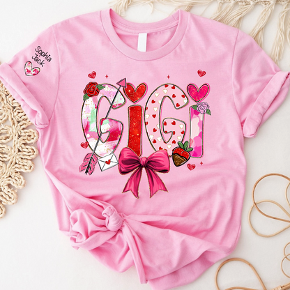 Personalized Gigi Valentine T-shirt, Cute Bow and Strawberry Design for Grandma and Kids