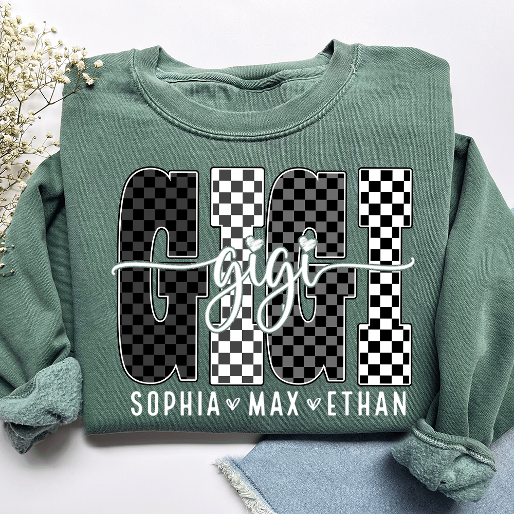 Black White Design Sweatshirt, Custom Gift For Gigi And Kids