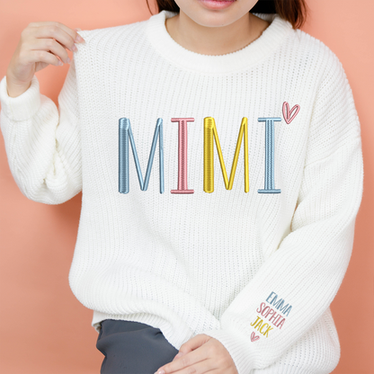 Mimi Embroidered Color  Sweater, Christmas Gift Knit Sweater – Personalized Mama Claus Sweater with Festive Design