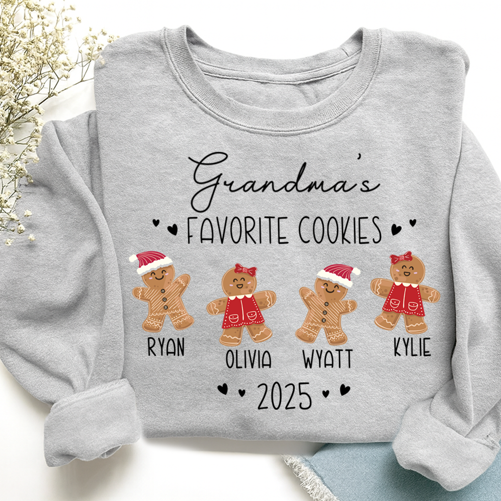 Personalized Grandma’s Favorite Cookies Sweatshirt, Custom Gingerbread Kids Names