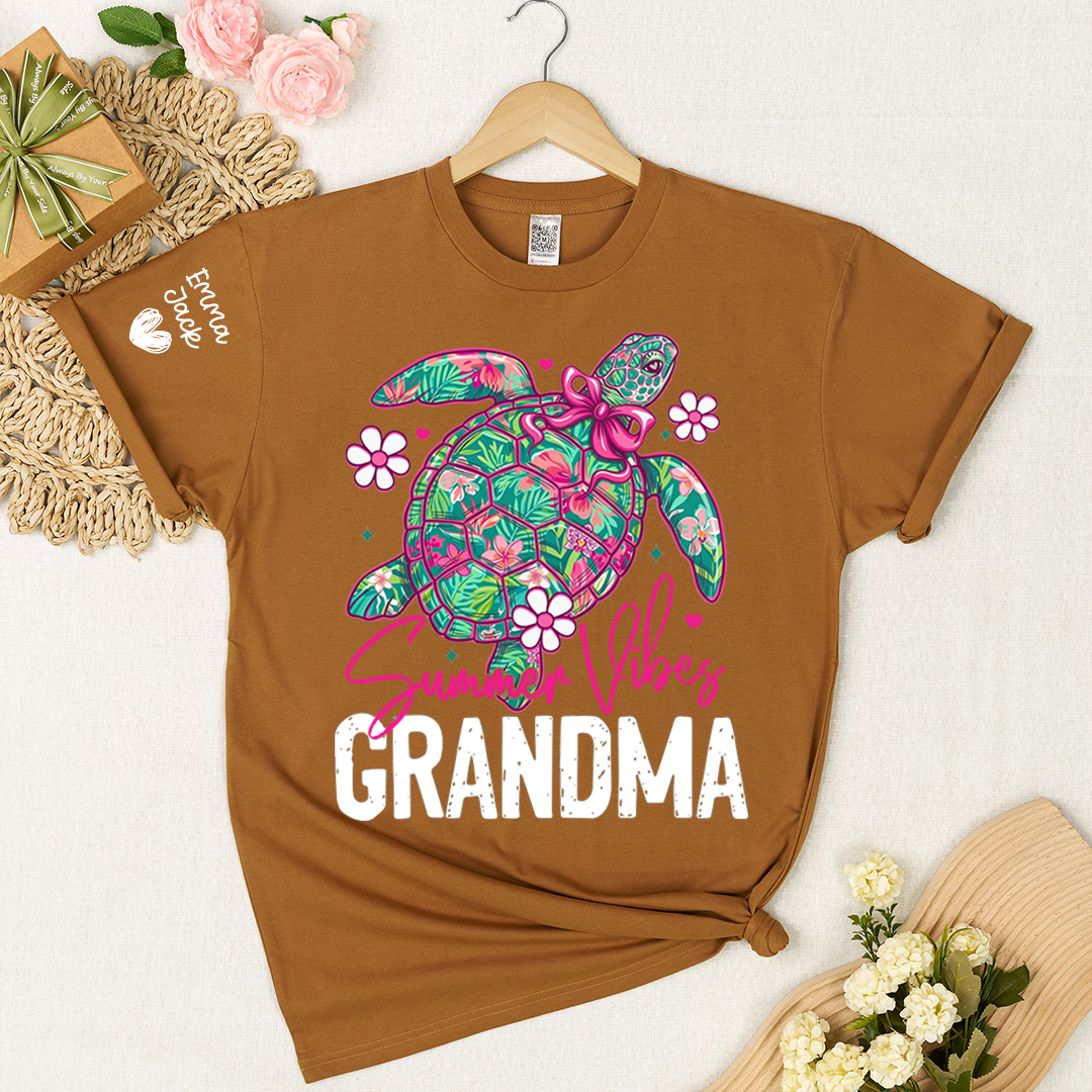 Grandma Summer Vibes T Shirt, Cute Sea Turtle Graphic Tee, Coastal Beach Grandma Shirt, Summer Vacation Gift for Women
