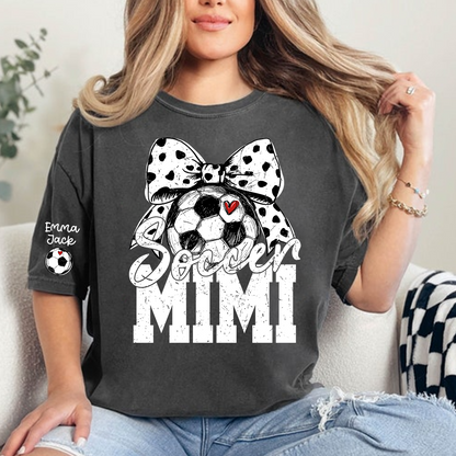 Personalized Soccer Mimi Shirt, Soccer Ball and Bow Design with Kids Names