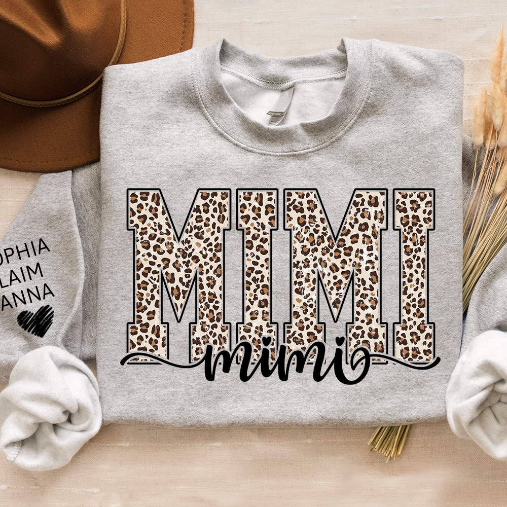 Personalized Mimi, Gift for Grandma with Leopard Heart and Custom Names