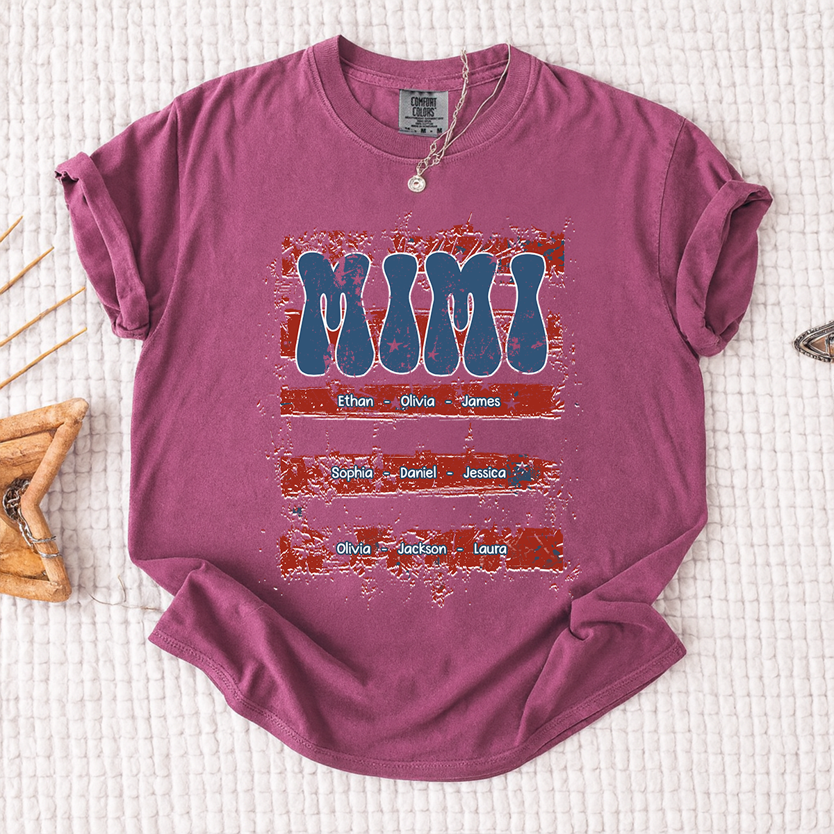 Comfort Colors Personalized Mimi Shirt with Family Names Patriotic American Flag Graphic Custom Family T Shirt for Mimi