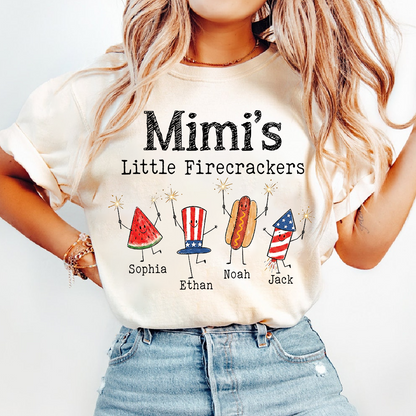 Personalized Mimi's Little Firecrackers Shirt, Custom Grandma Tee with Grandkids Names, Patriotic 4th of July Family Shirt for Mimi