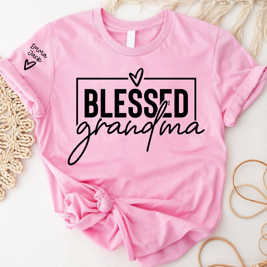 Blessed Grandma Shirt, Personalized Grandkids Names Sleeve Tee, Faith Based Grandma T Shirt, Christian Gift for Grandma Women