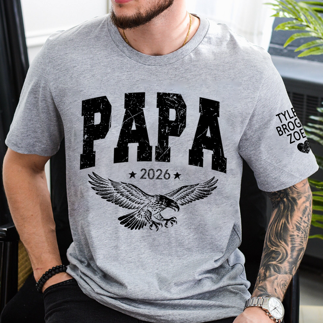 Custom Papa T-Shirt, Personalized Distressed Patriotic Eagle Design Father's Day Tee