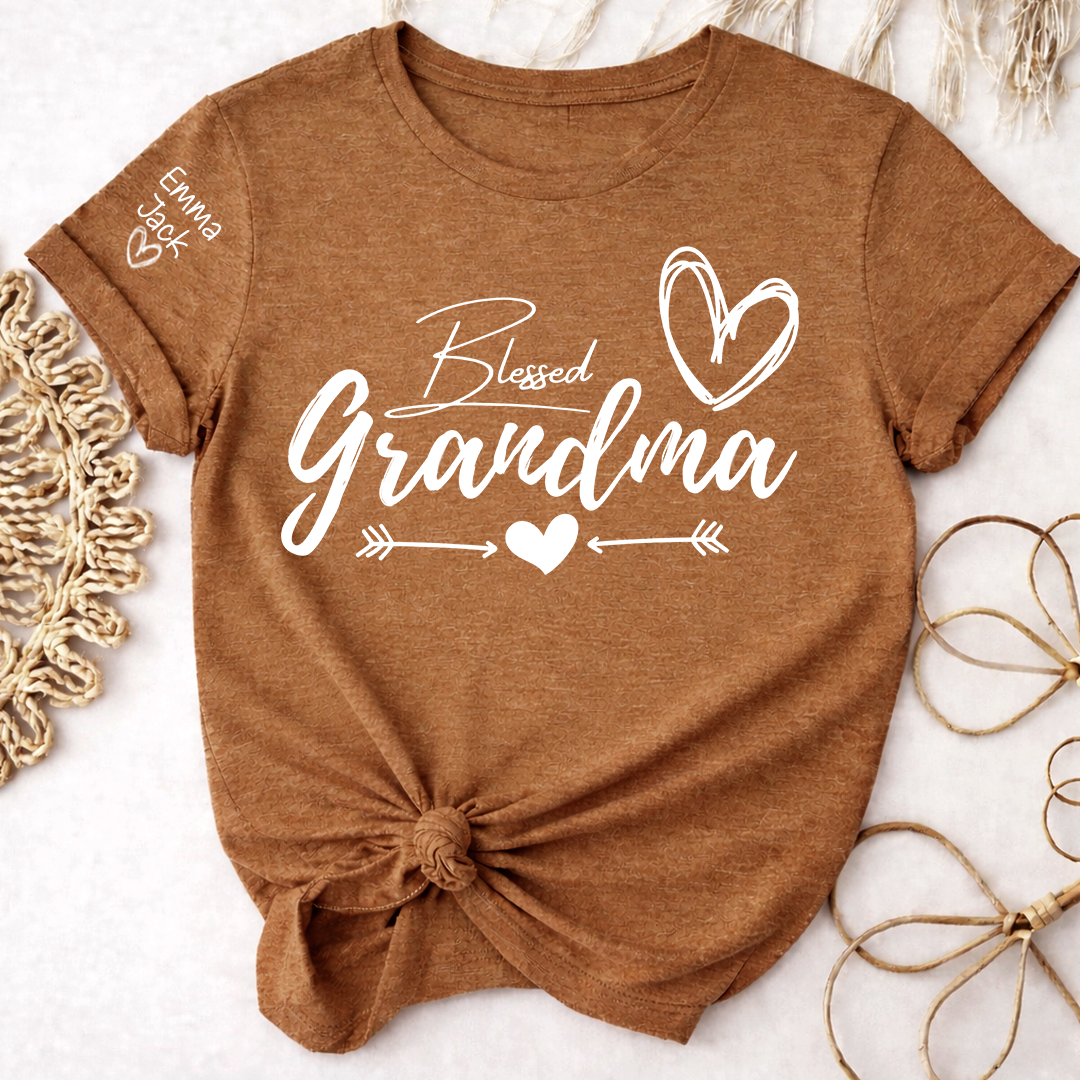 Blessed Grandma T-Shirt, Simple Heart Design with Custom Names