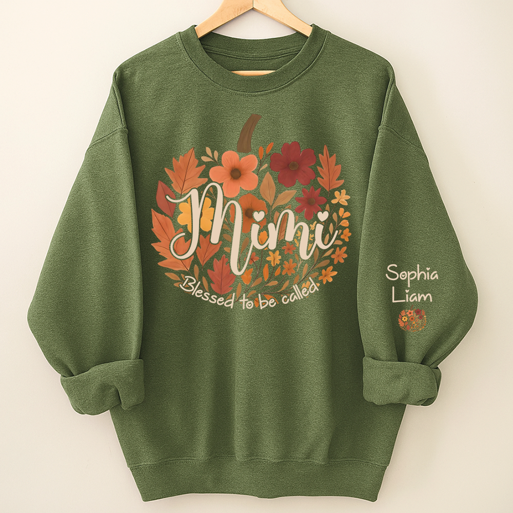 Custom Mimi Fall Sweatshirt with Kids Names, Floral Pumpkin Grandma Shirt, Blessed to be Called Mimi Autumn Gift