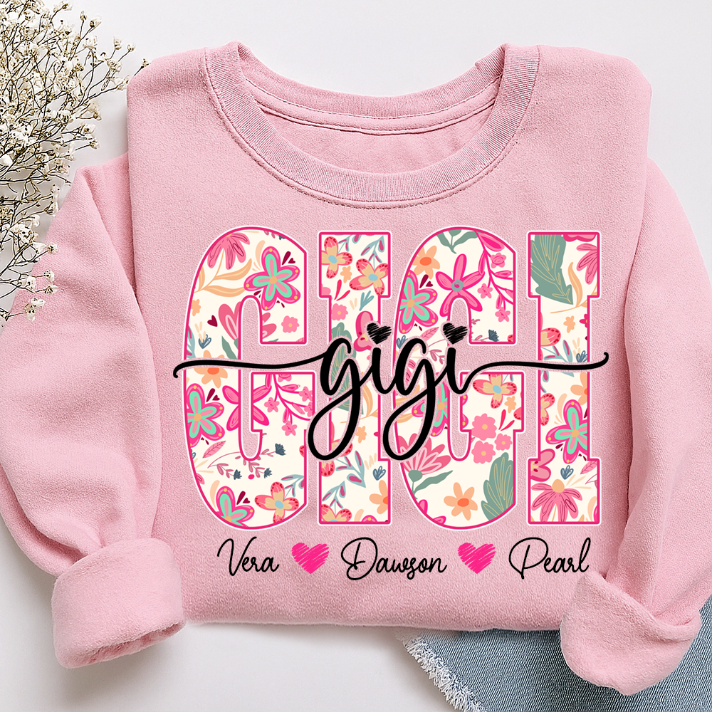 Gigi Sweatshirt Cute Floral Graphic Tee, For Gift Grandma And Kids