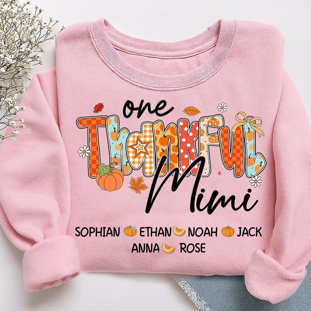 One Thankful Mimi Sweatshirt, Custom Gifts for Grandma and Grandchild Pumkins
