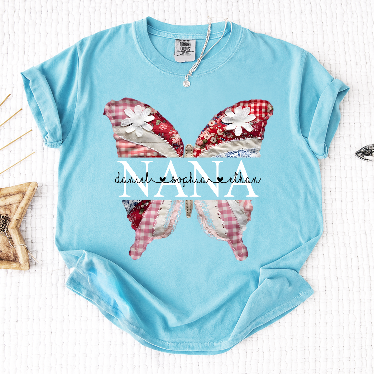 Comfort Colors Custom Nana Butterfly Shirt, Personalized Grandmother T Shirt with Grandkids Names, Perfect Gift for Mother's Day, Birthday