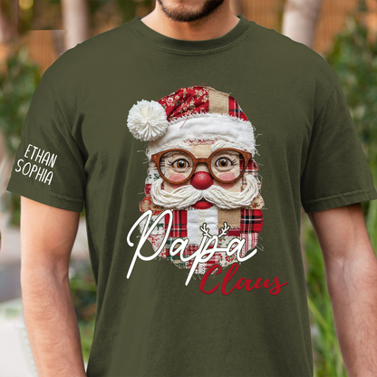 Merry Christmas Santa Patchwork Custom Name Gift for Papa And Kids