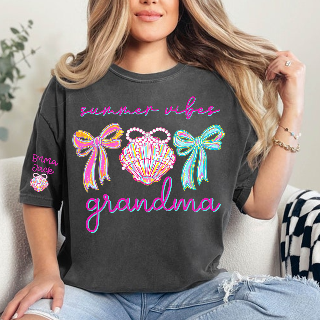 Colorful Bow and Shell Grandma T-Shirt Perfect for Summer Outfits