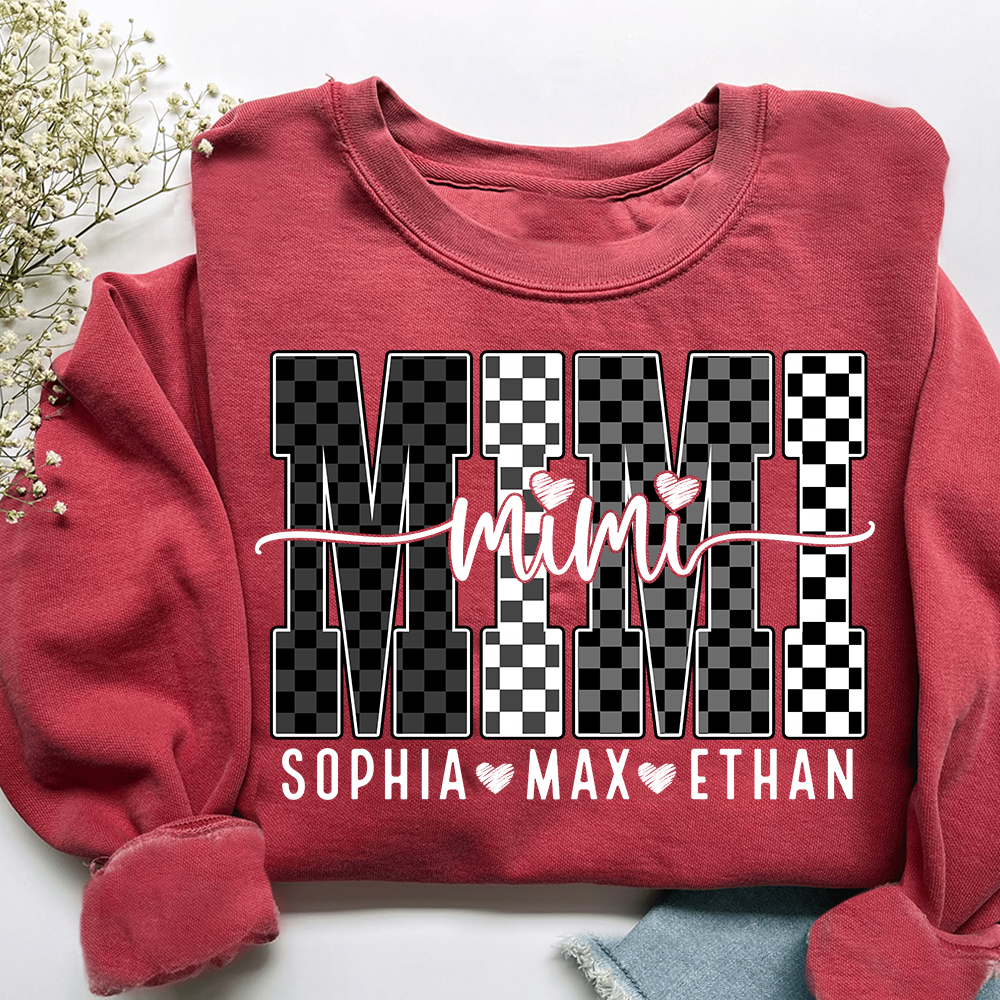 Black White Design Sweatshirt, Custom Gift For Mimi And Kids