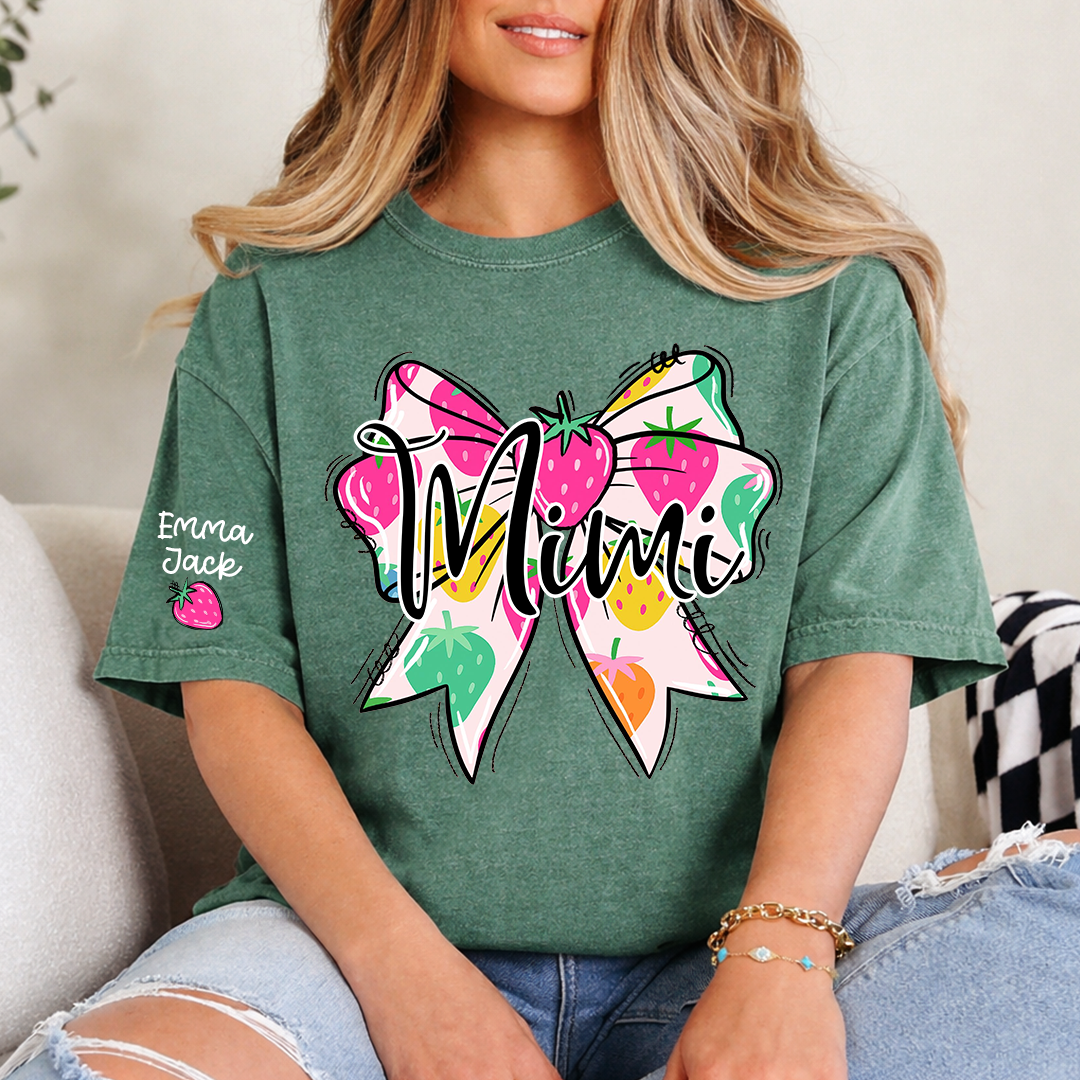 Funny Mimi Shirt, Strawberry Coquette Bow Graphic Tee, Grandma T Shirt for Women, Cute Gift for Mimi from Family