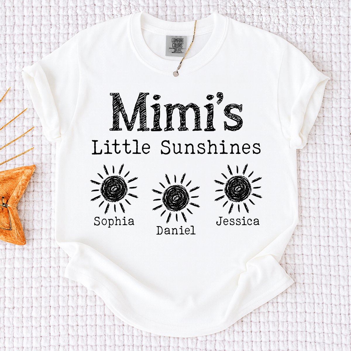 Comfort Colors Personalized Mimi's Little Sunshines Shirt with Grandkids Names, Custom Mimi Tee, Family Gift for Grandma and Mimi