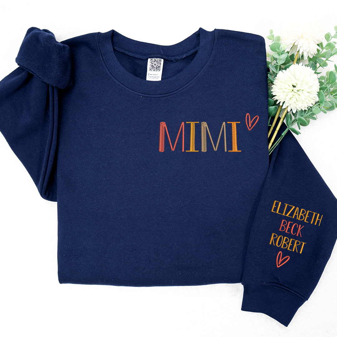 Custom Mimi Autumn With Kids Embroidered Sweatshirt